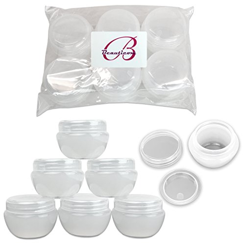 Product Cover Beauticom 10G/10ML Frosted Container Jars with Inner Liner for Scrubs, Oils, Salves, Creams, Lotions, Makeup Cosmetics, Nail Accessories, Beauty Aids - BPA Free (6 Pieces, White)