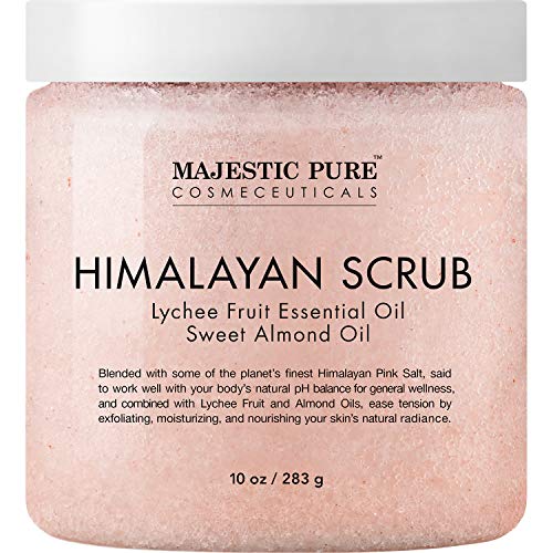 Product Cover Majestic Pure Himalayan Salt Body Scrub with Lychee Essential Oil, All Natural Scrub to Exfoliate & Moisturize Skin, 10 oz