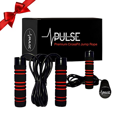 Product Cover Weighted Jump Rope by Pulse (1LB) with Memory Foam Handles and Thick Speed Cable - For cardio, boxing and MMA , endurance training, Fitness Workouts, Jumping Exercise