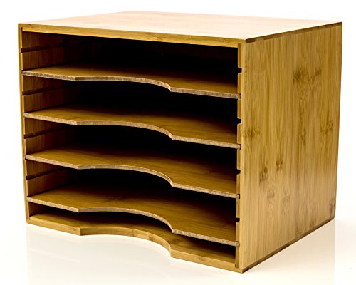 Product Cover File Organizer Mail sorter, With Four Adjustable Dividers Natural Bamboo wood Color By Intriom Bamboo Collection (File Organizer)