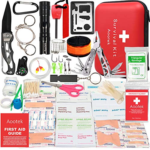 Product Cover Aootek Upgraded first aid survival Kit.Emergency Kit earthquake survival kit Trauma Bag for Car Home Work Office Boat Camping Hiking Travel or Adventures