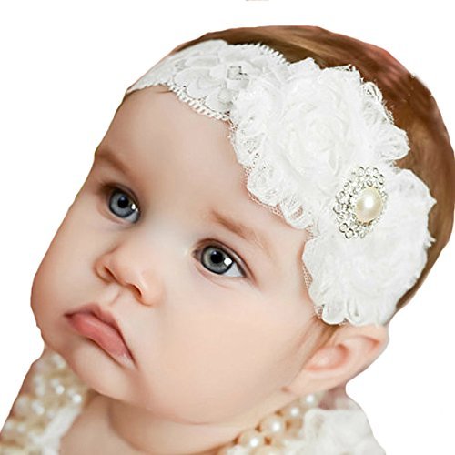 Product Cover GUGELIVES Miugle Baby Christening Headbands Baby Girl Baptism Headbands with Bows, White, 0-3years
