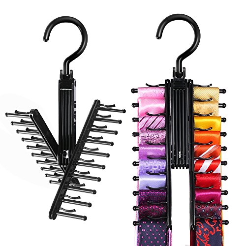 Product Cover IPOW Upgraded 2 PCS See Everything Cross X 20 Tie Rack Holder,Rotate to Open/Close Tie and Belt Hanger with Non-Slip Clips,360 Degree Swivel Space Saving Organizer