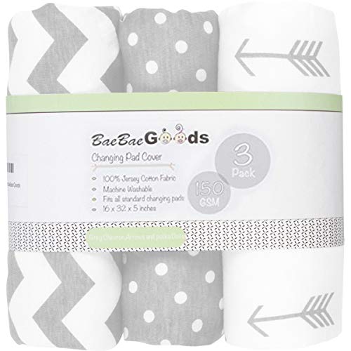 Product Cover Changing Pad Cover Set | Cradle Bassinet Sheets/Change Table Covers for Boys & Girls | Super Soft 100% Jersey Knit Cotton | Grey and White | 150 GSM | 3 Pack