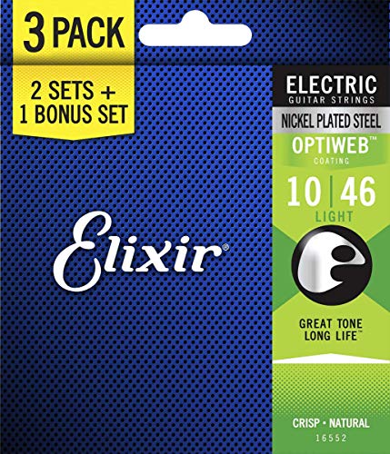 Product Cover Elixir Strings 16552 Guitar Strings with OPTIWEB Coating, 3 Pack, Light (.010-.046)