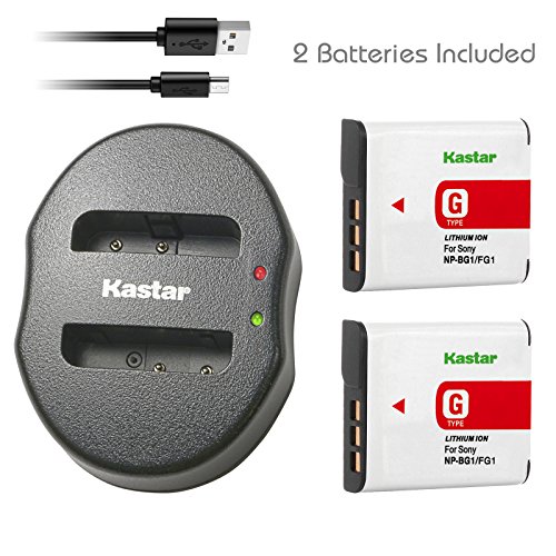 Product Cover Kastar Battery (X2) & Dual USB Charger for Sony NP-BG1 NPBG1 NP-FG1 NPFG1 and Cyber-shot DSC-W120 W150 W220 DSC-H3 H7 H9 H10 H20 DSC-H50 DSC-H55 DSC-H70 DSC-HX5V DSC-HX7V DSC-HX9V DSC-HX10V DSC-HX30V