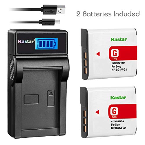 Product Cover Kastar Battery (X2) & LCD Slim USB Charger for Sony NP-BG1 NPBG1 NP-FG1 NPFG1 and Cyber-Shot DSC-W120 W150 W220 DSC-H3 H7 H9 H10 H20 H50 H55 H70 DSC-HX5V DSC-HX7V DSC-HX9V DSC-HX10V DSC-HX30V