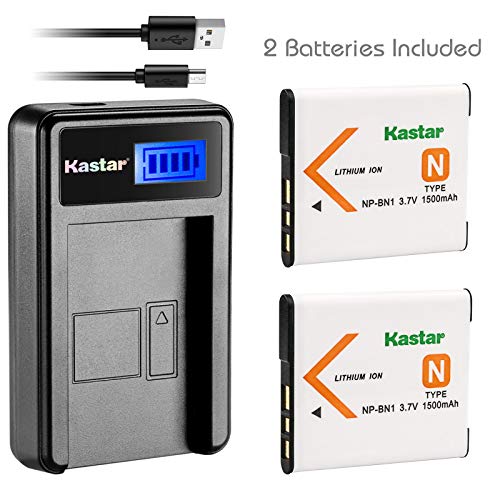 Product Cover Kastar Battery (X2) & LCD Slim USB Charger for Sony NP-BN1 NPBN1 BC-CSN and Cyber-Shot DSC-QX10 QX30 QX100 DSC-TF1 DSC-TX10 TX20 TX30 DSC-W530 DSC-W570 DSC-W650 DSC-W800 DSC-W830 Digital Camera +More