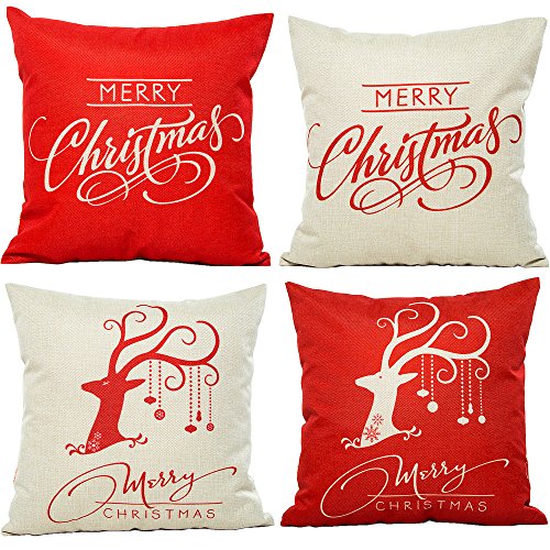 Product Cover HOSL PSD12 Merry Christmas Cotton Linen Square Decorative Throw Pillow Case Cushion Cover (Set of 4)