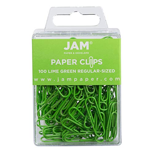 Product Cover JAM PAPER Colorful Standard Paper Clips - Regular 1 Inch - Lime Green Paperclips - 100/Pack