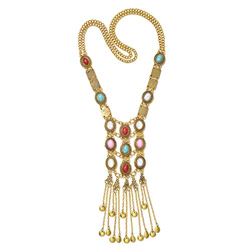 Product Cover Miraculous Garden Womens Vintage Silver/Gold Turquoise Long Ethnic Tribal Boho Beads Fringe Necklace Bohemia Style Fashion Indian Turkish Themed Necklace Oxidized for Women.