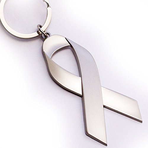Product Cover Cancer Awareness Ribbon Keychain - Metal Ribbon - Great Gift for Honoring Cancer Survivors or Those Battling Cancer, or for Friends or Loved Ones of Those Lost to Cancer