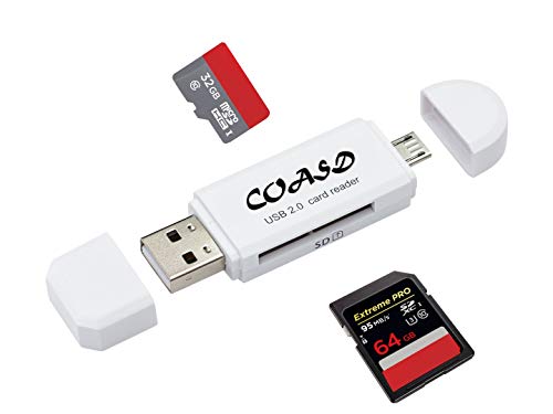 Product Cover COASD Memory Card Reader SD OTG Adapter and USB 2.0 Portable for SDXC, SDHC, SD, MMC, RS-MMC, Micro SDXC, Micro SD, Micro SDHC Card and UHS-I Card (White)