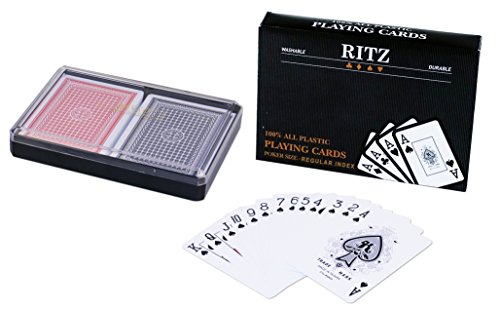 Product Cover 2 Decks Poker Size Ritz 100% Plastic Playing Cards Set in Plastic Case (Poker Size Wide Regular Index)