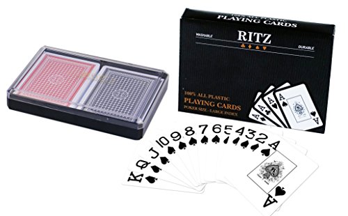 Product Cover Ritz 2-Decks Poker Size 100% Plastic Playing Cards Set in Plastic Case, Large (Jumbo) Index