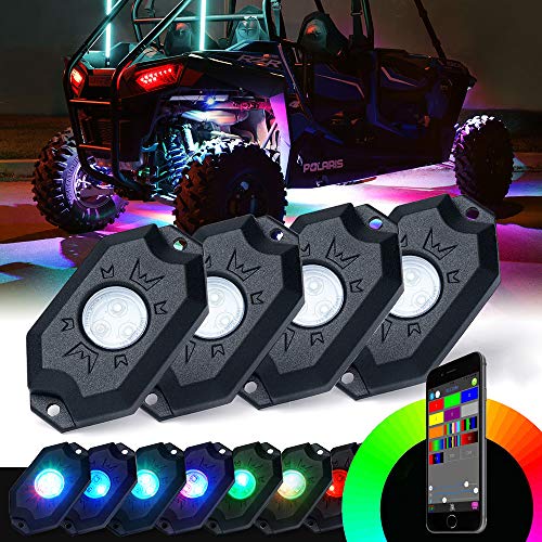 Product Cover Xprite Victory Series RGB LED Rock Lights Multicolor Neon LED Light Kit w/Bluetooth Controller, Timing, Flashing, Music Mode for Underglow Off Road Truck SUV - 4 Pods
