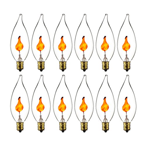 Product Cover Sunlite 40104-SU 3CFC/12PK 3 Watt Halloween Incandescent Chandelier Flickering Light Bulbs, (E12) Base, 12 Pack, Candelabra - Flame TIP