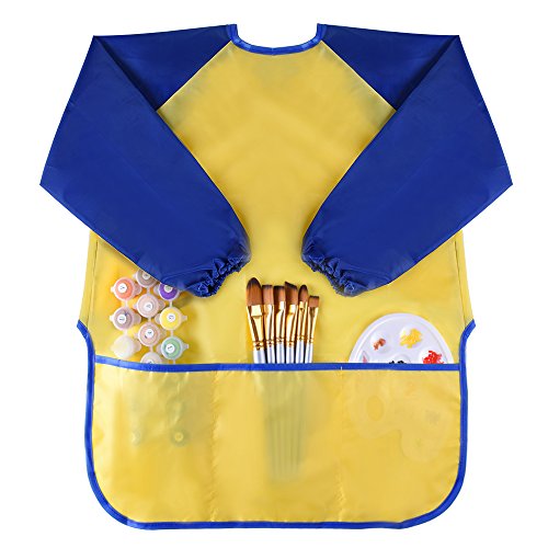 Product Cover KUUQA Childrens Kids Toddler Waterproof Play Apron Art Smock with 3 Roomy Pockets - Painting, Baking, Feeding Smock (Paints and Brushes not Included)