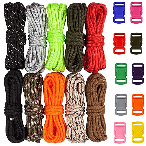 Product Cover Zacro 400lb Survival Paracord Combo Crafting Kits, Including 10ft Colorful Paracord Straps and 10 Random Color Buckles