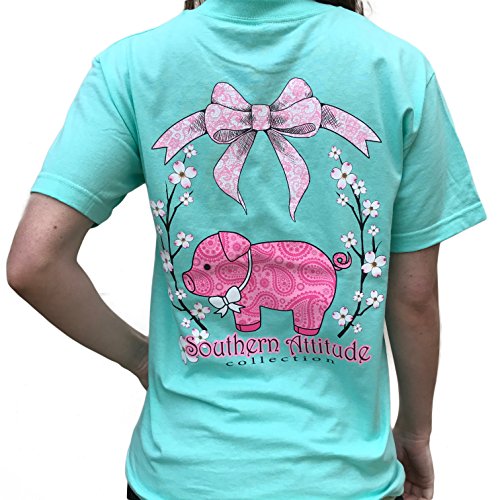 Product Cover Southern Attitude Pig Sea Foam Green Cute Preppy Animal Short Sleeve Shirt