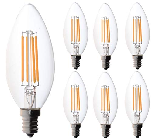 Product Cover 60 Watt Candelabra Bulbs, Bioluz LED Dimmable Clear Filament LED Bulbs (Uses only 4.5 watts) E12 Base Type B Type C Candle Bulbs Pack of 6