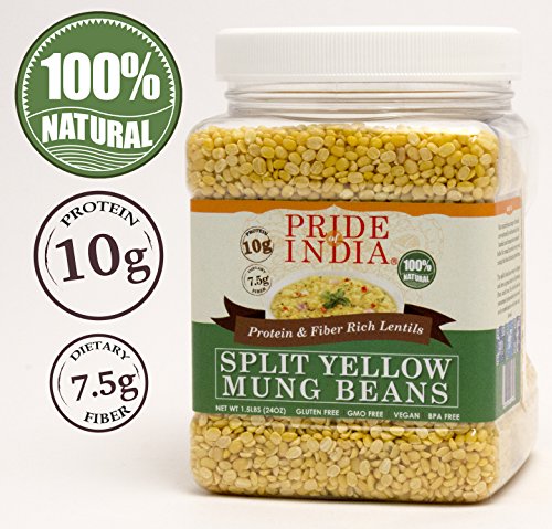 Product Cover Pride Of India - Indian Split Yellow Mung Lentils - Protein & Fiber Rich Moong Dal, 1.5 Pound Jar