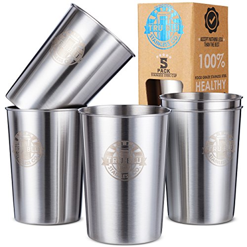 Product Cover Stainless Steel Cups 10oz (Pack of 5) Great for Kids - Metal Drinking Glasses - Premium Stackable & Unbreakable