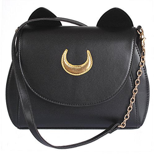 Product Cover AKStore Women Handbag Cosplay Sailor Moon 20th Tsukino Usagi PU Leather Girls Handbag Shoulder Bags (Black)