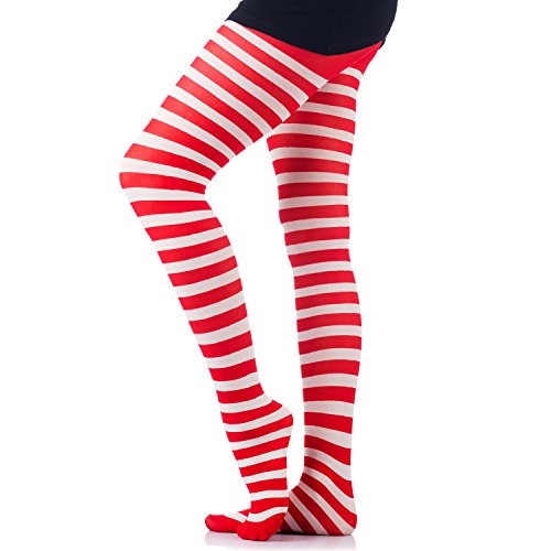 Product Cover Funny Party Hats Christmas Tights - Costume Accessory - Thigh Highs and Tights (Red & White Striped)