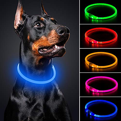 Product Cover BSEEN LED Dog Collar - Cuttable Water Resistant Glowing Dog Collar Light Up, USB Rechargeable Pet Necklace Loop for Small, Medium, Large Dogs (Royal Blue)