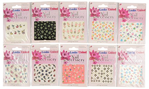 Product Cover Looks United Self Adhesive Nail Art Sticker (Multicolour) - Pack of 10