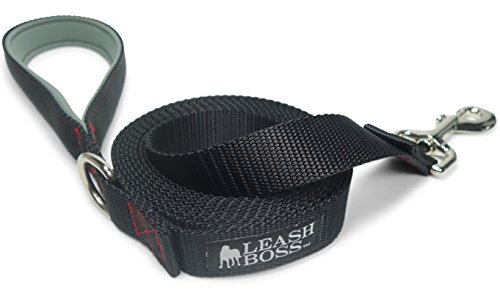 Product Cover Leashboss 10 Foot Dog Leash with Padded Handle - Long Leash for Hiking, Camping, Exploring, or Walking (10 Feet, Black/Red/Grey)