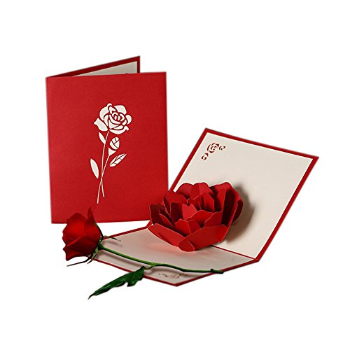 Product Cover HUNGER Handmade 3D Pop Up Rose Flower Birthday Cards Creative Greeting Cards Papercraft (Rose)