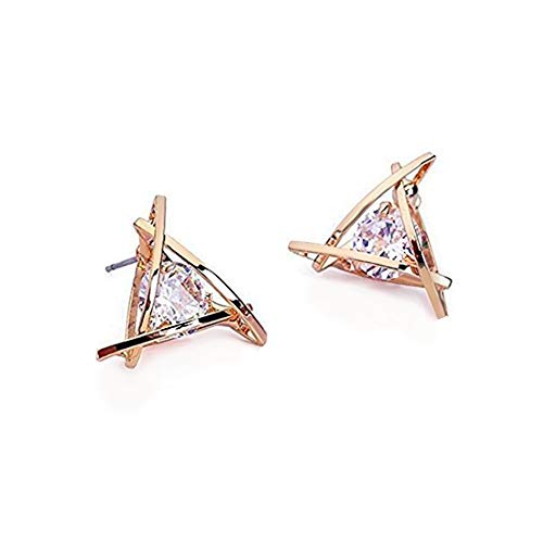 Product Cover Carfeny Rose Gold Stud Earrings Triangle Shaped CZ Earrings for Women Expertly Made of Sparkling Starlight Round Cut Cubic Zirconia, Gift for Her