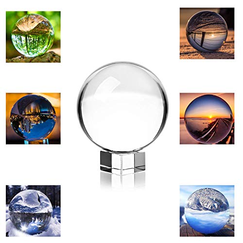 Product Cover Photograph Crystal Ball with Stand and Pouch, K9 Crystal Suncatchers Ball with Microfiber Pouch, Decorative and Photography Accessory (3-1/5