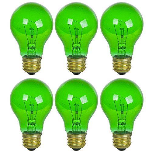 Product Cover Sunlite 25A/TB/G/6PK Incandescent A19 25W Light Bulbs, Medium (E26) Base, 6 Pack, Transparent - Green