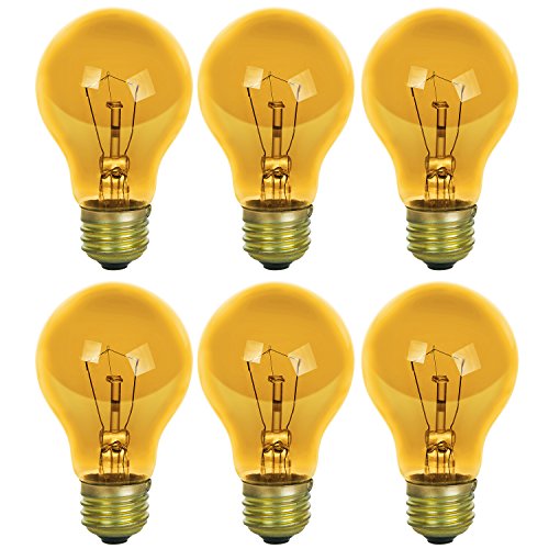 Product Cover Sunlite 25A/TB/Y/6PK Incandescent A19 25W Light Bulbs, Medium (E26) Base, 6 Pack, Transparent - Yellow