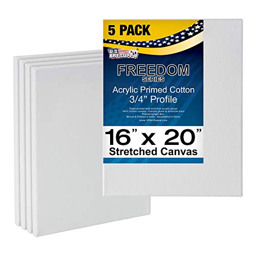 Product Cover U.S. Art Supply 16 x 20 inch Stretched Canvas Super Value 5-Pack - Professional White Blank 3/4
