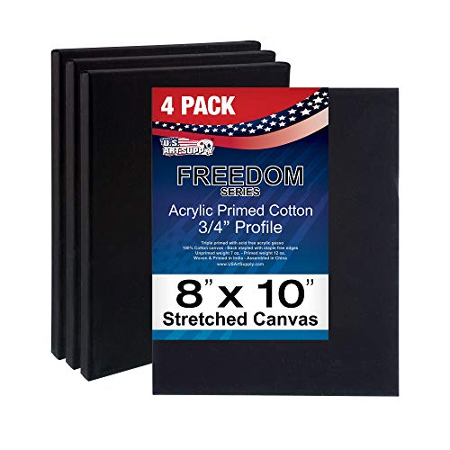 Product Cover U.S. Art Supply 8 x 10 inch Stretched Canvas 12-Ounce Primed 4-Pack - Professional Black Blank 3/4