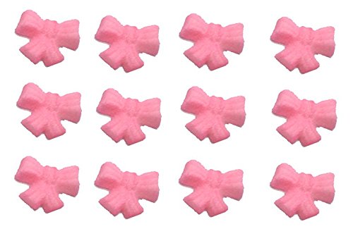 Product Cover 12pk Edible Shimmer Baby Pink Ribbon Bows Cake / Cupcake Sugar Decoration Toppers