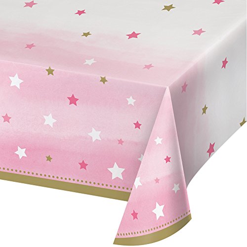 Product Cover Creative Converting 322255 One Little Star-Girl All Over Print Plastic Table Cover Tablecover, 54