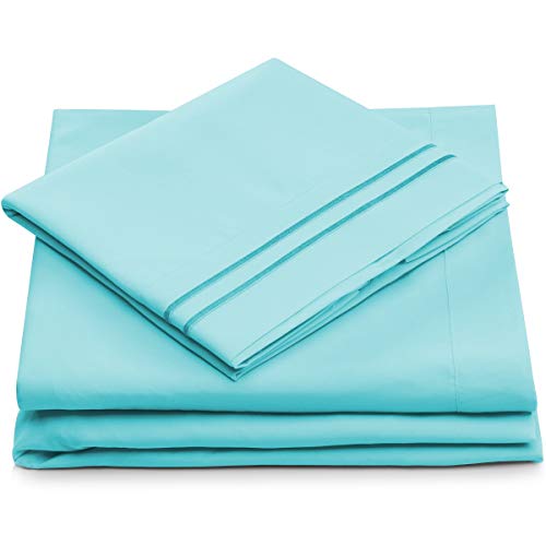 Product Cover Cosy House Collection Full Size Bed Sheets - 4 Piece - Full Sheet Set - Deep Pocket - Silky Soft Hotel Luxury Bedding - Hypoallergenic - Wrinkle, Fade & Stain Resistant (Full, Pastel Blue)