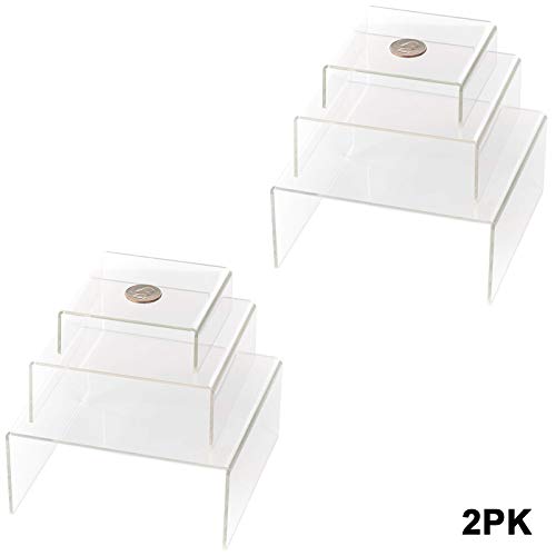 Product Cover Huji Clear Medium Low Profile Set of 3 Acrylic Risers Display Stands (2 Set, Clear Acrylic Risers)