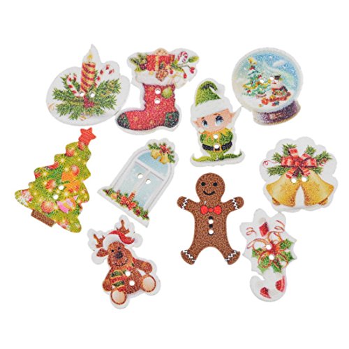 Product Cover Souarts 50Pcs Mixed Christmas Buttons Random Tree Stocking Snowman 2 Holes Buttons for DIY Crafts