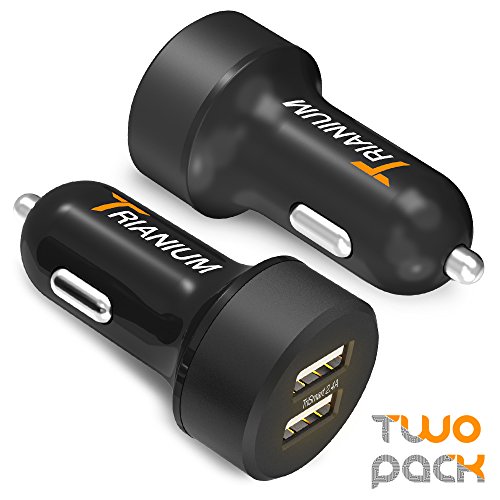 Product Cover Trianium Car Charger 24W 4.8A Dual USB Phone Charger (2-Pack) with AtomicDrive Smart Ports for iPhone XR XS Max X 8 7 6s 6 SE Plus, iPad Pro/Air/Mini, Galaxy S9 S8 S7 Edge, Note 9 8 5, LG G6, HTC