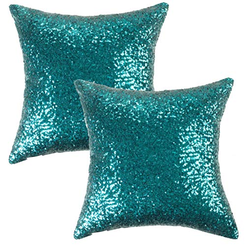 Product Cover Kevin Textile Sequin Decor Pillow Cases Sequins New Year Party/Wedding Decorative Throw Cushion Cover Sham, Hidden Zipper Design(45cmx45cm),(2 Pieces,Teal)