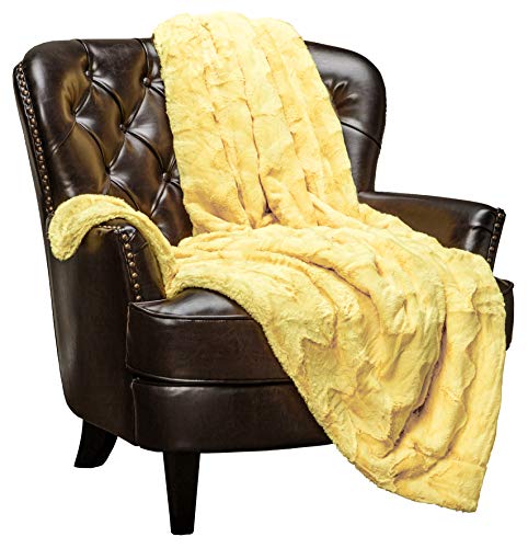 Product Cover Chanasya Fur Throw Blanket for Bed Couch Chair Daybed - Soft Wave Embossed Pattern - Warm Elegant Cozy Fuzzy Fluffy Faux Fur Plush Suitable for Fall Winter Summer Spring (50x65) - Yellow Blanket