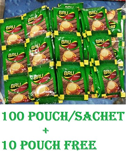 Product Cover 100 + 10 Packets Free Bru Instant Coffee Pouch - Makes 110 Cups Great Coffee Great Start From Bru