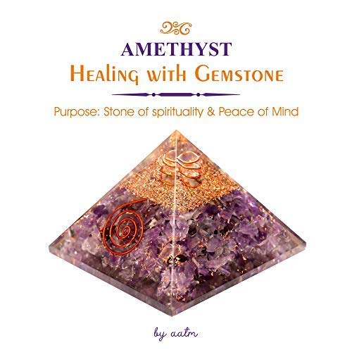 Product Cover Aatm Energy Generator Exclusive Amethyst Orgone Pyramid for EMF Protection Chakra Healing Meditation with Crystal and Copper (3 and 3 Inches)