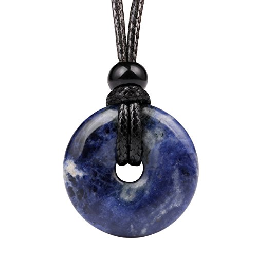 Product Cover BestAmulets Amulet Lucky Coin Shaped Donut Healing Sodalite Charm Magic and Protection Powers Adjustable Necklace